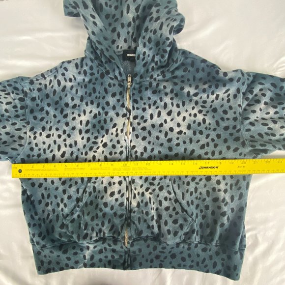 Monrow Hoodie Women XS Cropped Zip Up Cheetah Print Blue Jacket - Picture 7 of 14